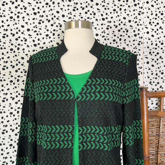 NEW Ming Wang | Matching Black Green Knit 3/4 Sleeve Jacket Tank Top Set NWT XS - Picture 3 of 11